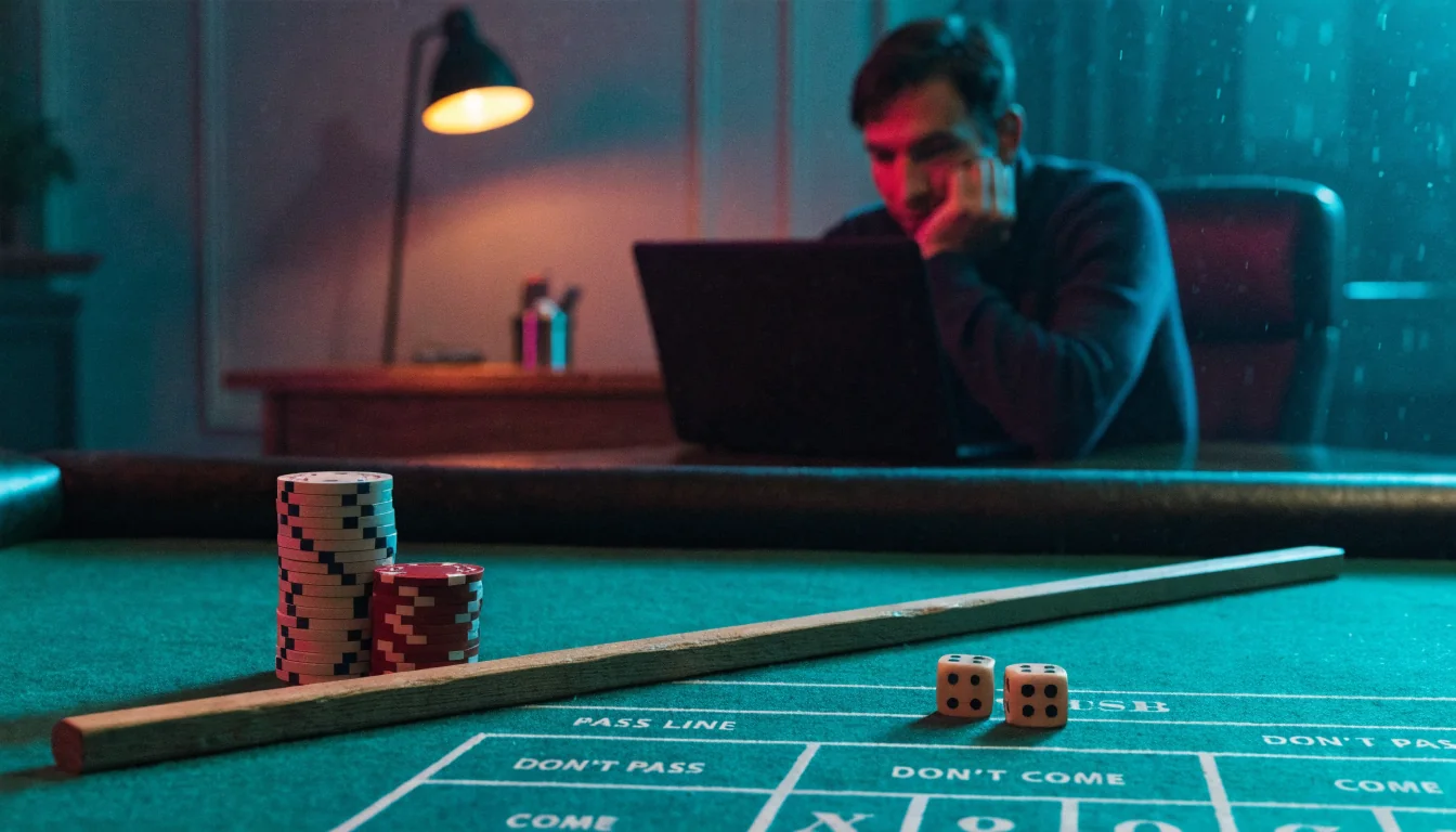 Chips, Würfel und Craps-Tisch in deutscher Wohnung