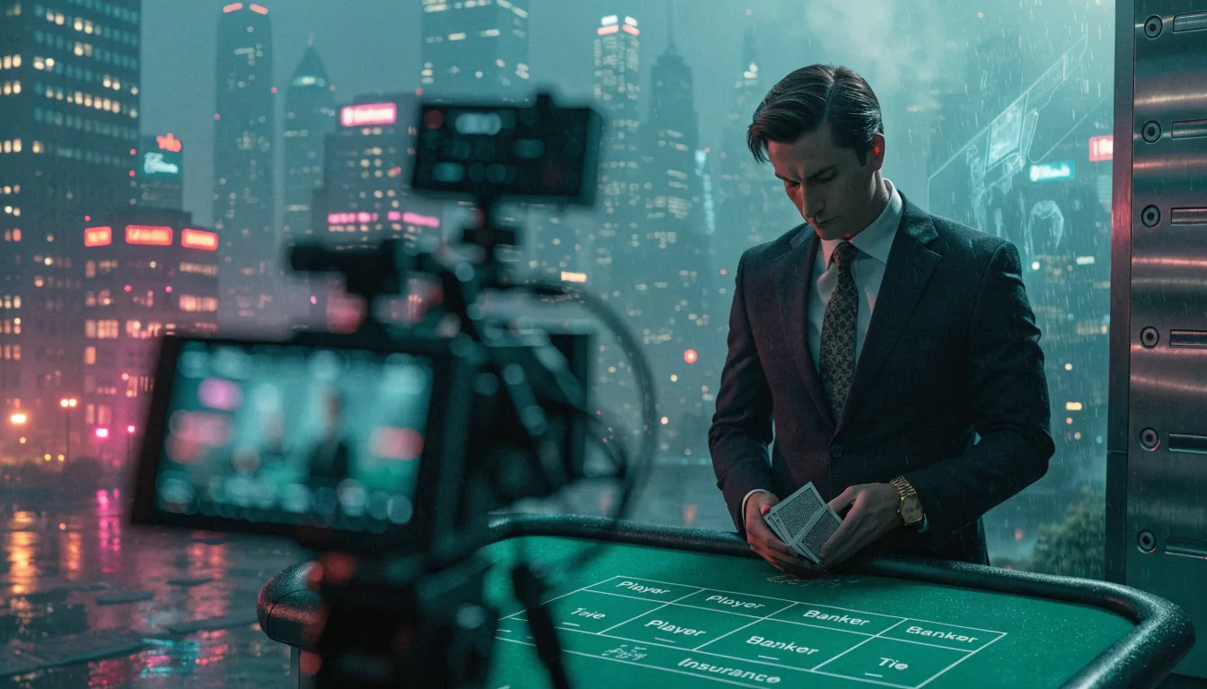 Professioneller Baccarat-Dealer im Live-Studio am Spieltisch